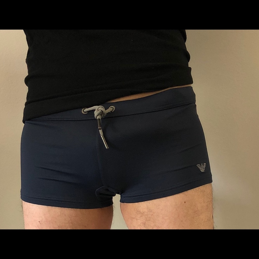 emporio armani square cut swim trunks